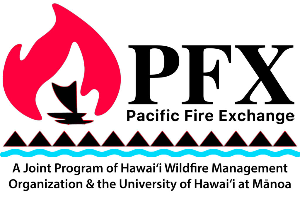 Pacific Fire Exchange (PFX) logo. The PFX is a joint program of Hawai'i Wildfire Management Organization and the University of Hawai'i at Mānoa.